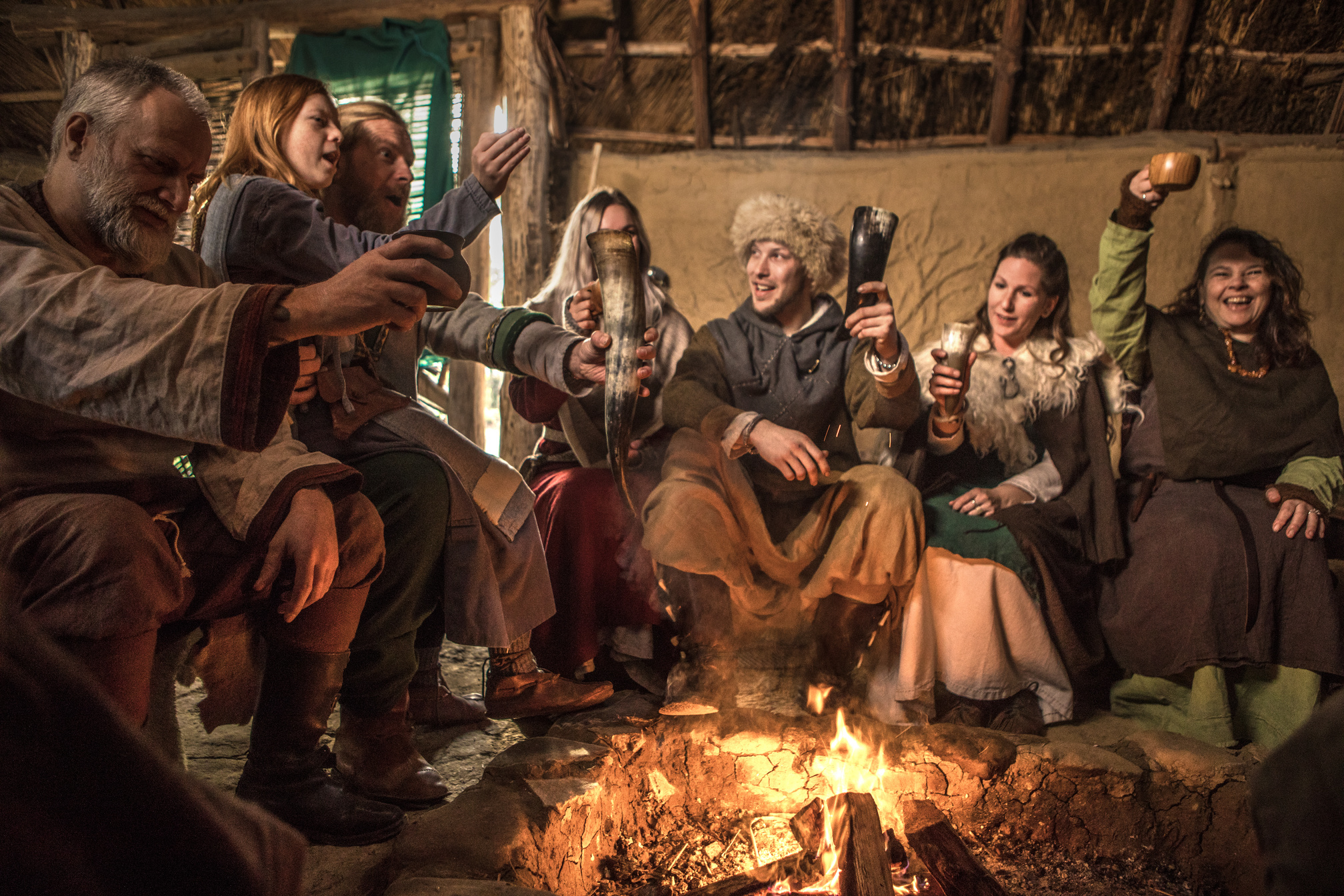 A viking family in a viking village settlement